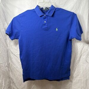 Polo Ralph Lauren Polo Shirt Mens Blue Short Sleeve Pique Green Pony Medium